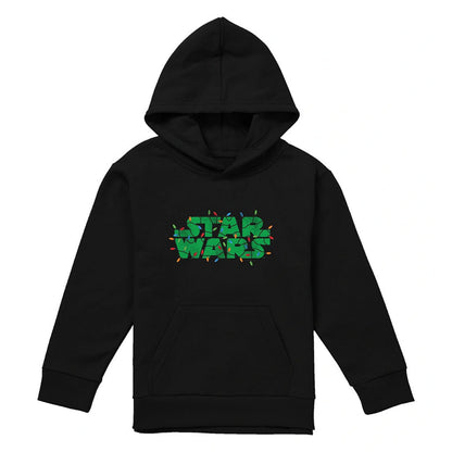 Black - Front - Star Wars Childrens-Kids Christmas Lights Logo Hoodie