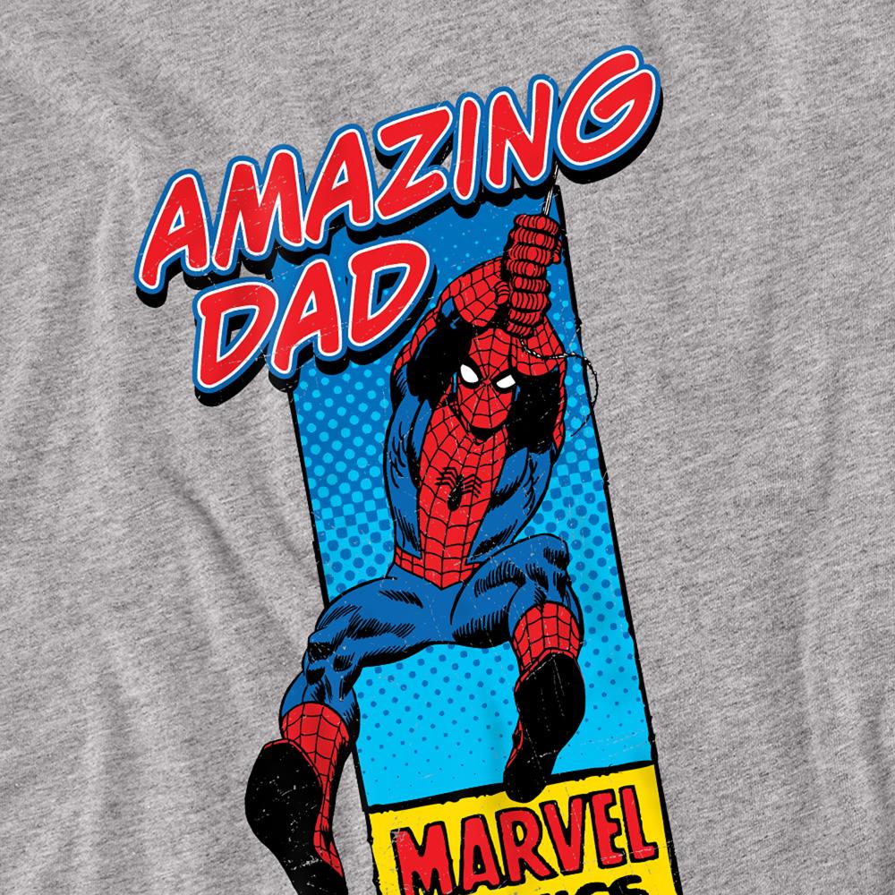 Heather Grey - Side - Marvel Comics Mens Amazing Dad Spider-Man Corner Box Heather Fathers Day T-Shirt