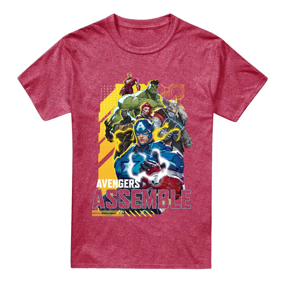Heather Red - Front - Marvel Rivals Unisex Adult Assemble Avengers Heather T-Shirt