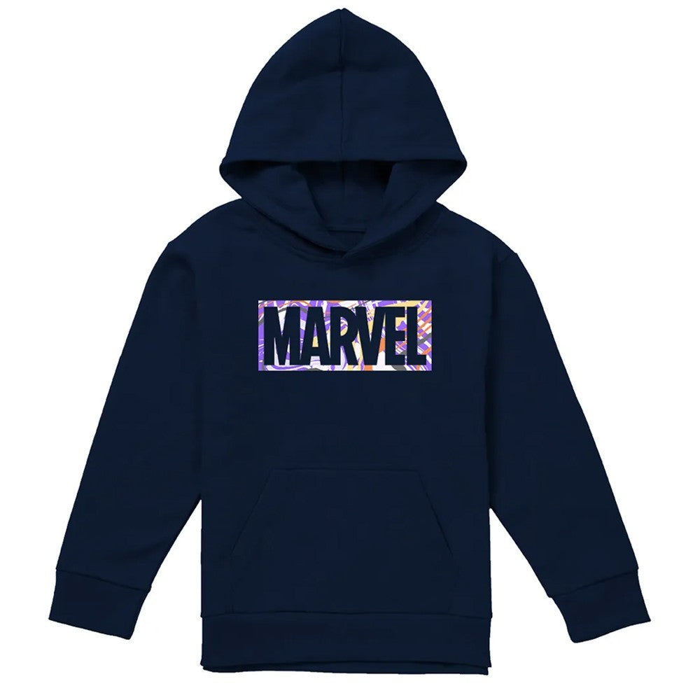 Navy - Front - Marvel Childrens-Kids Paint Brick Pull Over Hoodie