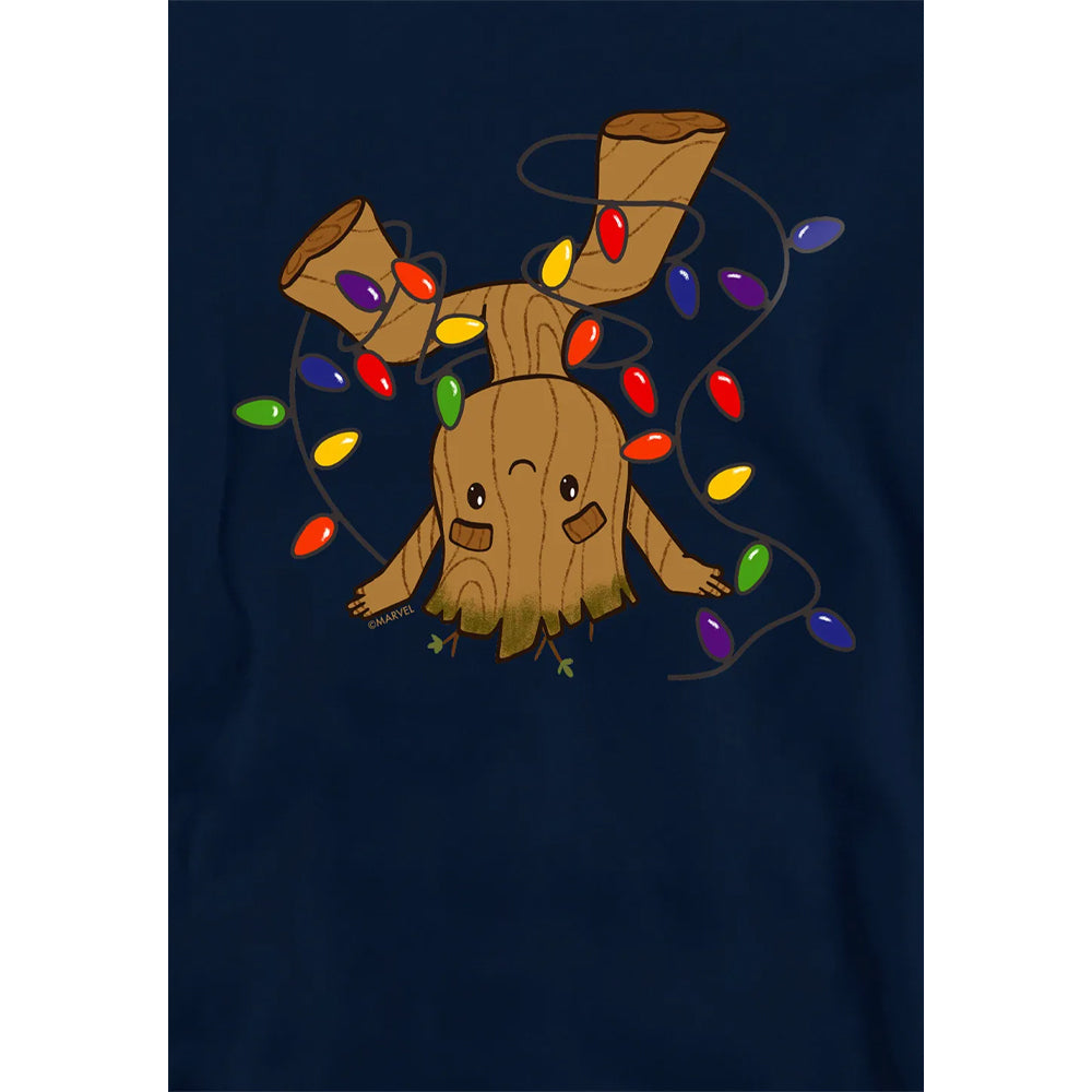 Navy - Side - Guardians Of The Galaxy Childrens-Kids Groot Christmas Lights Pull Over Hoodie