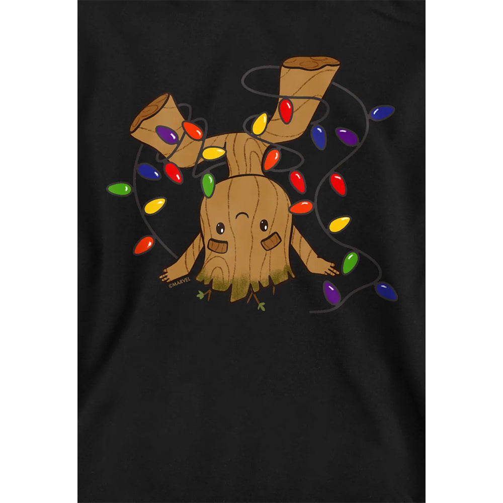 Black - Side - Guardians Of The Galaxy Childrens-Kids Groot Christmas Lights Pull Over Hoodie
