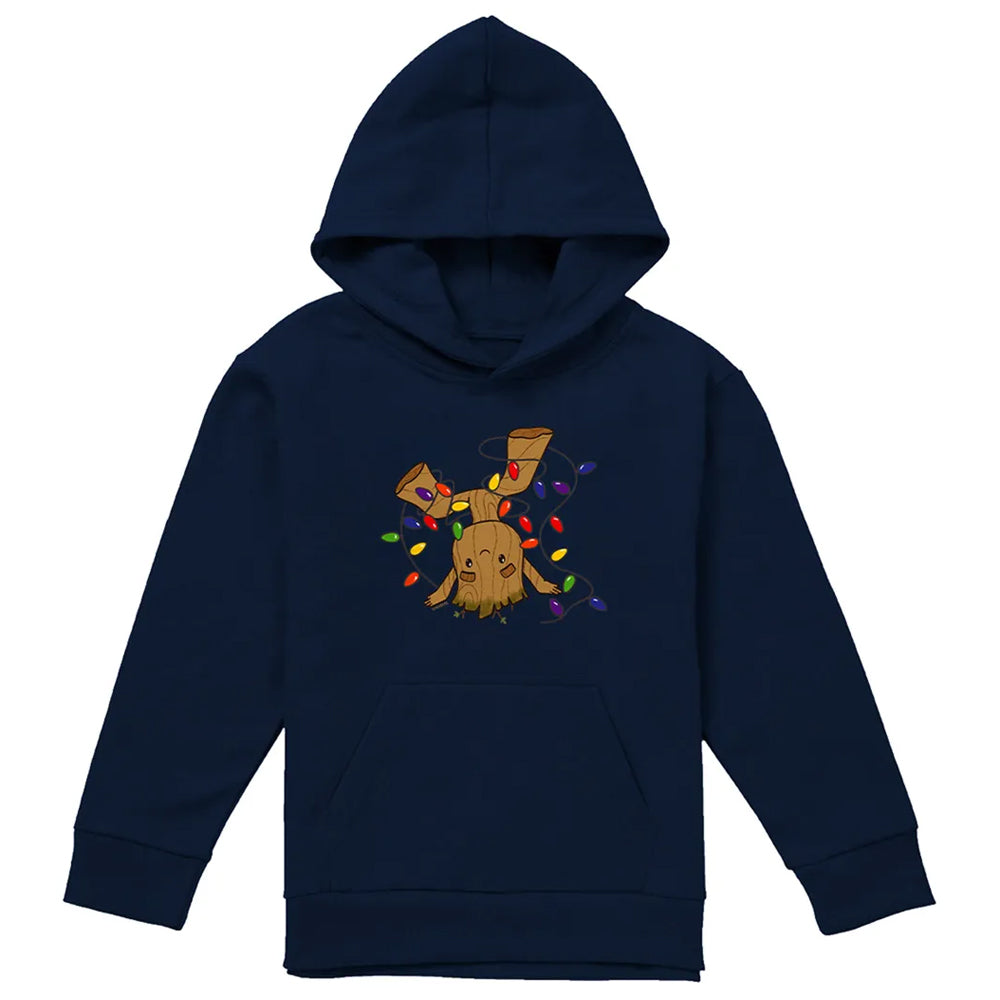 Navy - Front - Guardians Of The Galaxy Childrens-Kids Groot Christmas Lights Pull Over Hoodie