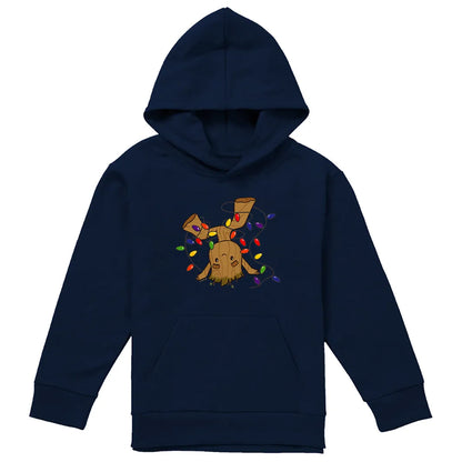 Navy - Front - Guardians Of The Galaxy Childrens-Kids Groot Christmas Lights Pull Over Hoodie
