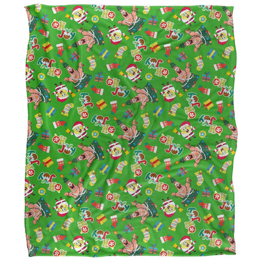 Multicoloured - Front - SpongeBob SquarePants Silky Patterned Christmas Supersoft Blanket