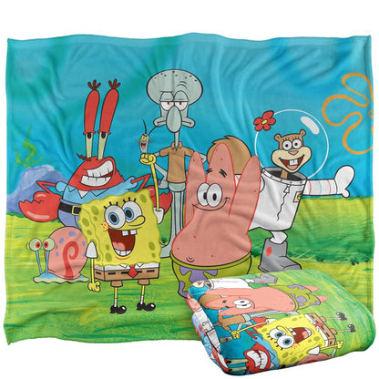 Multicoloured - Back - SpongeBob SquarePants Silky Group Scene Supersoft Blanket
