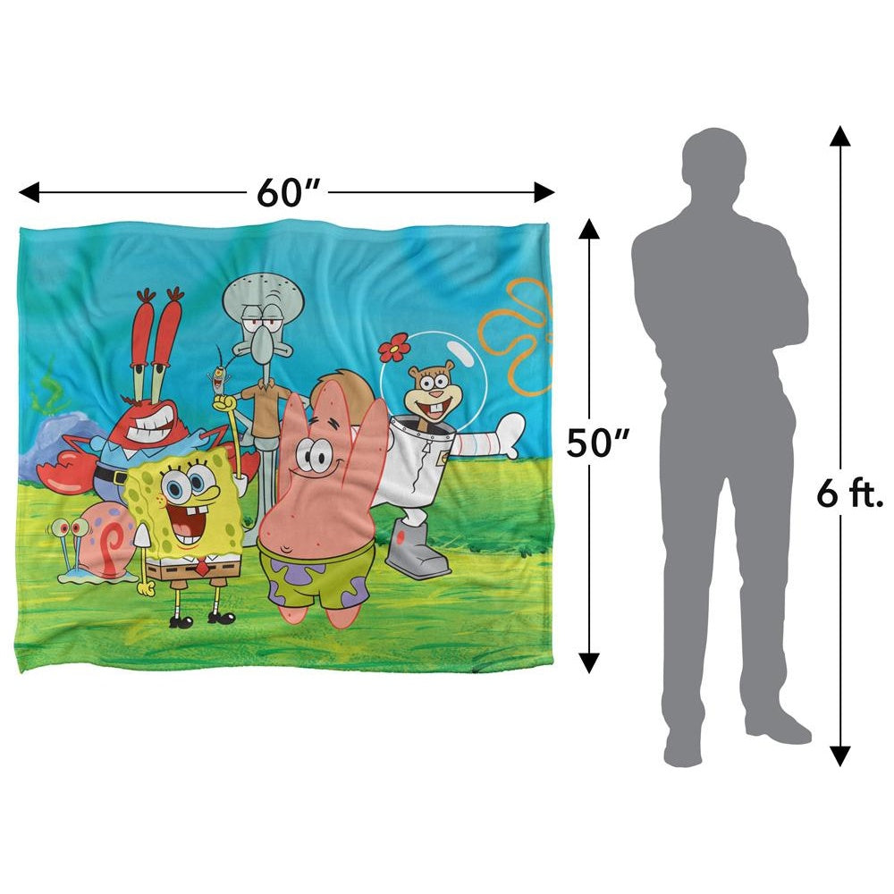 Multicoloured - Close up - SpongeBob SquarePants Silky Group Scene Supersoft Blanket