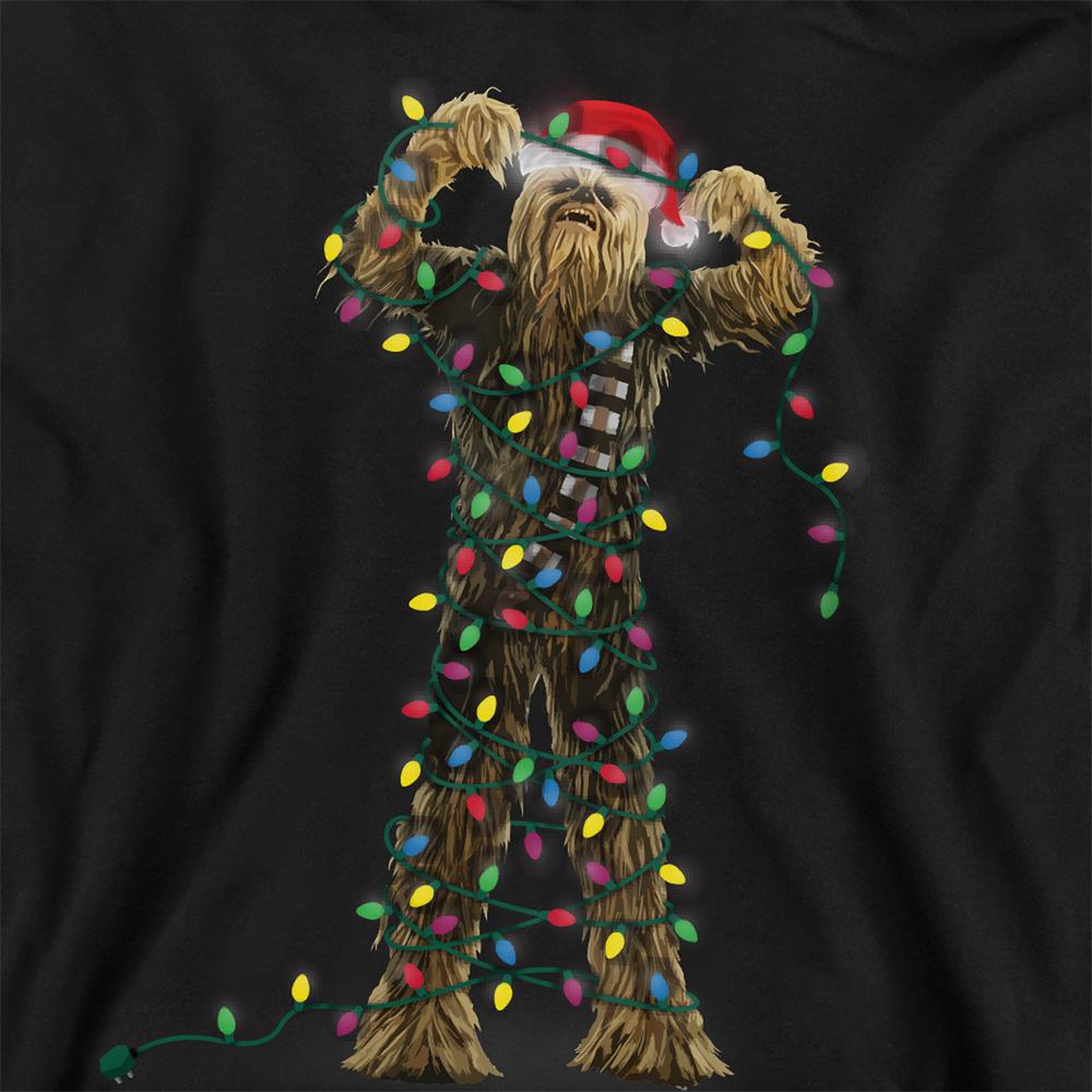 Black - Side - Star Wars Childrens-Kids Tangled Lights Chewbacca Christmas Hoodie