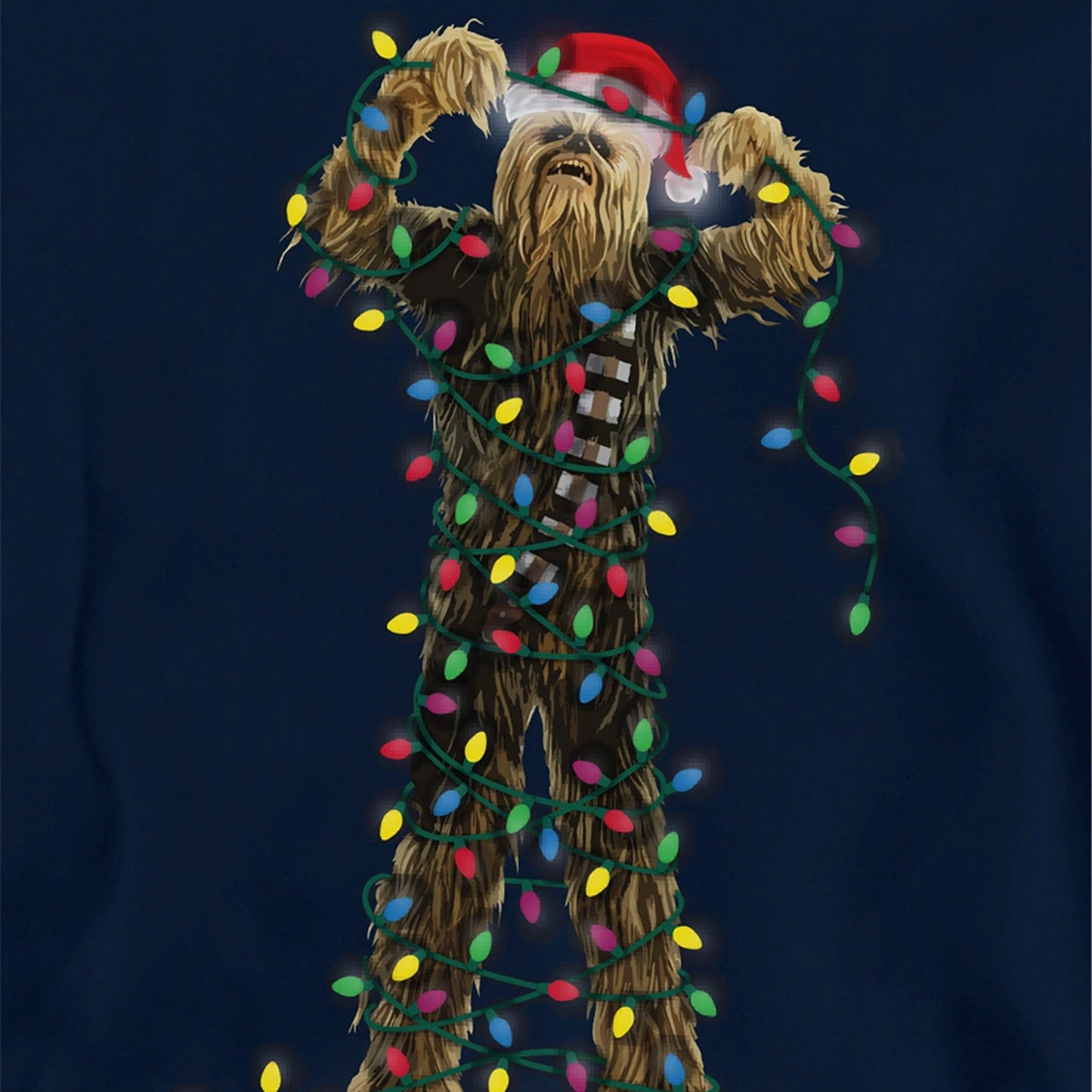Navy - Side - Star Wars Childrens-Kids Tangled Lights Chewbacca Christmas Hoodie