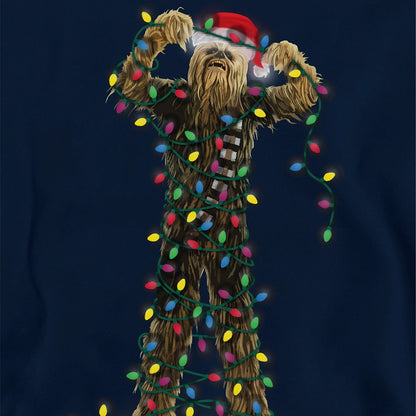 Navy - Side - Star Wars Childrens-Kids Tangled Lights Chewbacca Christmas Hoodie