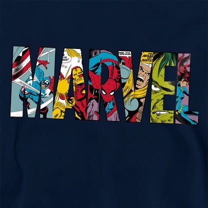 Navy - Side - Marvel Childrens-Kids Characters Logo Pullover Hoodie