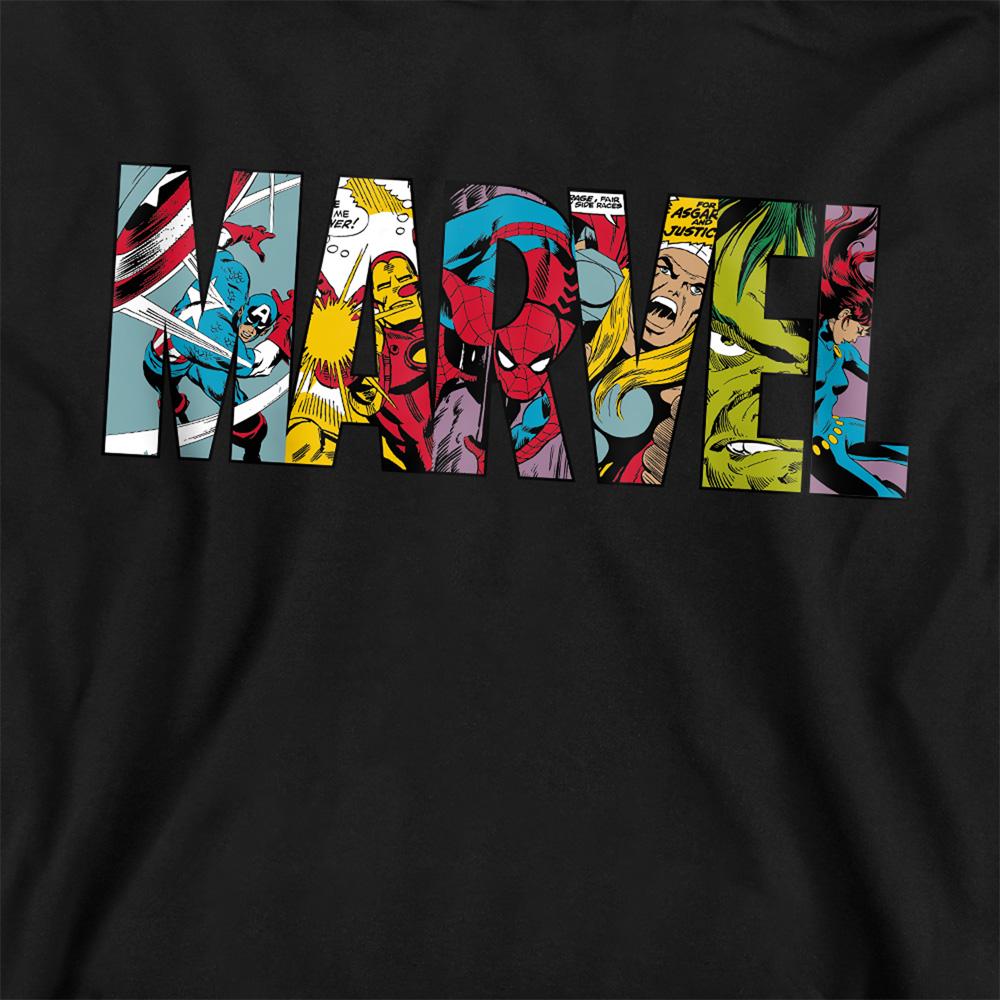 Black - Side - Marvel Childrens-Kids Characters Logo Pullover Hoodie
