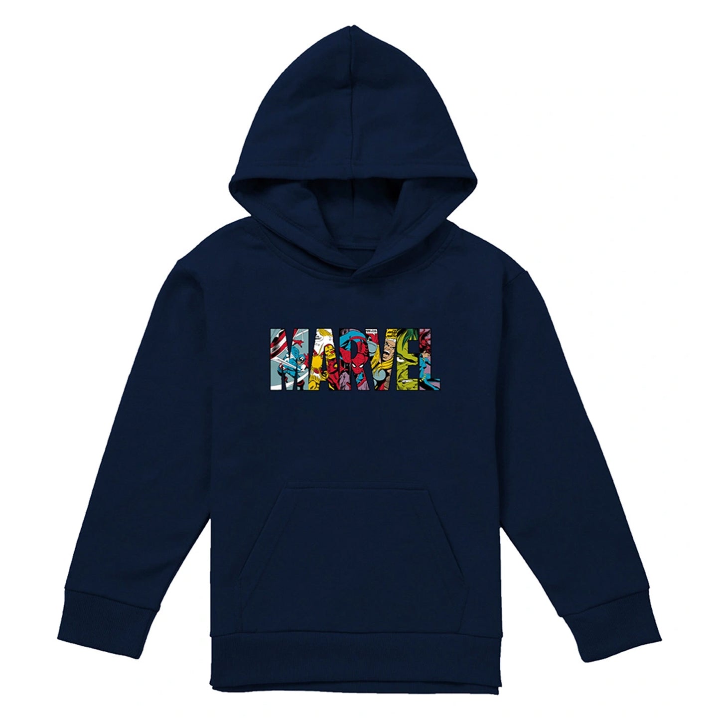 Navy - Front - Marvel Childrens-Kids Characters Logo Pullover Hoodie