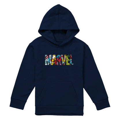 Navy - Front - Marvel Childrens-Kids Characters Logo Pullover Hoodie