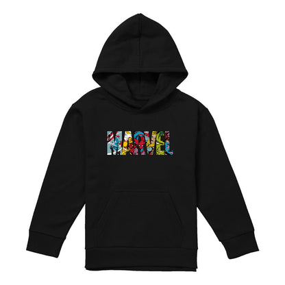 Black - Front - Marvel Childrens-Kids Characters Logo Pullover Hoodie
