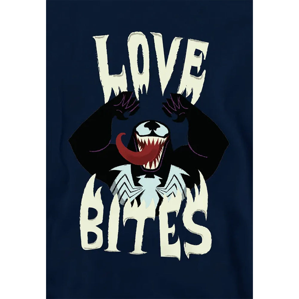 Navy - Side - Venom Childrens-Kids Love Bites Valentine`s Day Pullover Hoodie