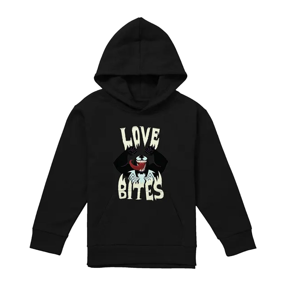 Black - Front - Venom Childrens-Kids Love Bites Valentine`s Day Pullover Hoodie