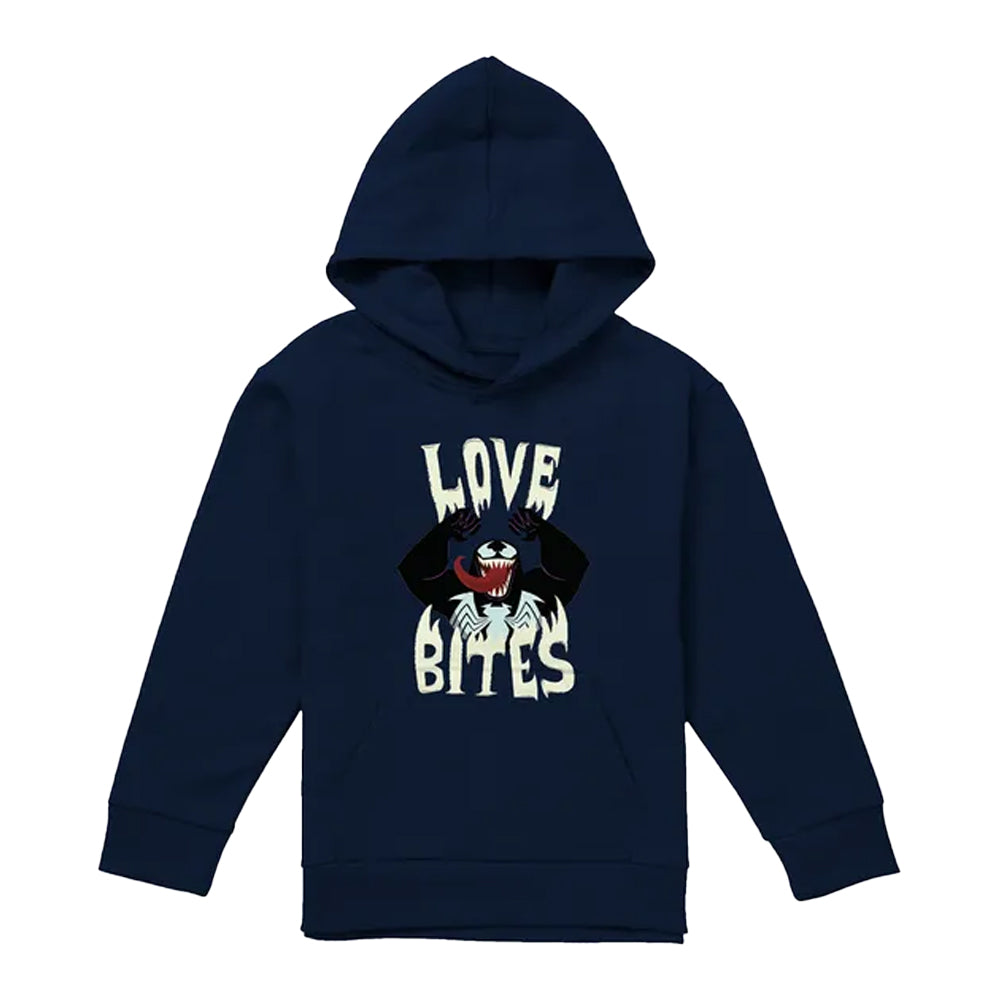 Navy - Front - Venom Childrens-Kids Love Bites Valentine`s Day Pullover Hoodie