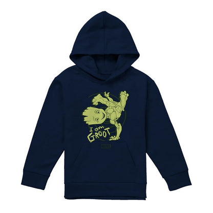 Navy - Front - I Am Groot Childrens-Kids Baby Groot Handstand Pull Over Hoodie
