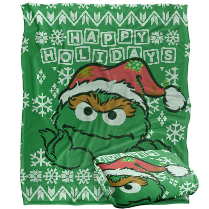 Green - Back - Sesame Street Silky Oscar The Grouch Supersoft Blanket