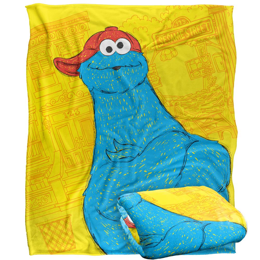 Yellow-Blue - Back - Sesame Street On The Streets Silky Cookie Monster Supersoft Blanket