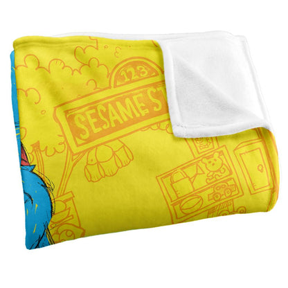 Yellow-Blue - Side - Sesame Street On The Streets Silky Cookie Monster Supersoft Blanket