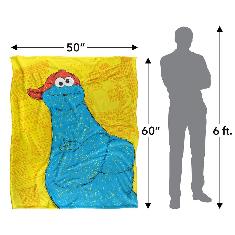 Yellow-Blue - Pack Shot - Sesame Street On The Streets Silky Cookie Monster Supersoft Blanket