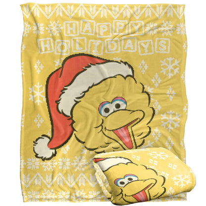 Yellow - Back - Sesame Street Silky Christmas Sweater Big Bird Supersoft Blanket