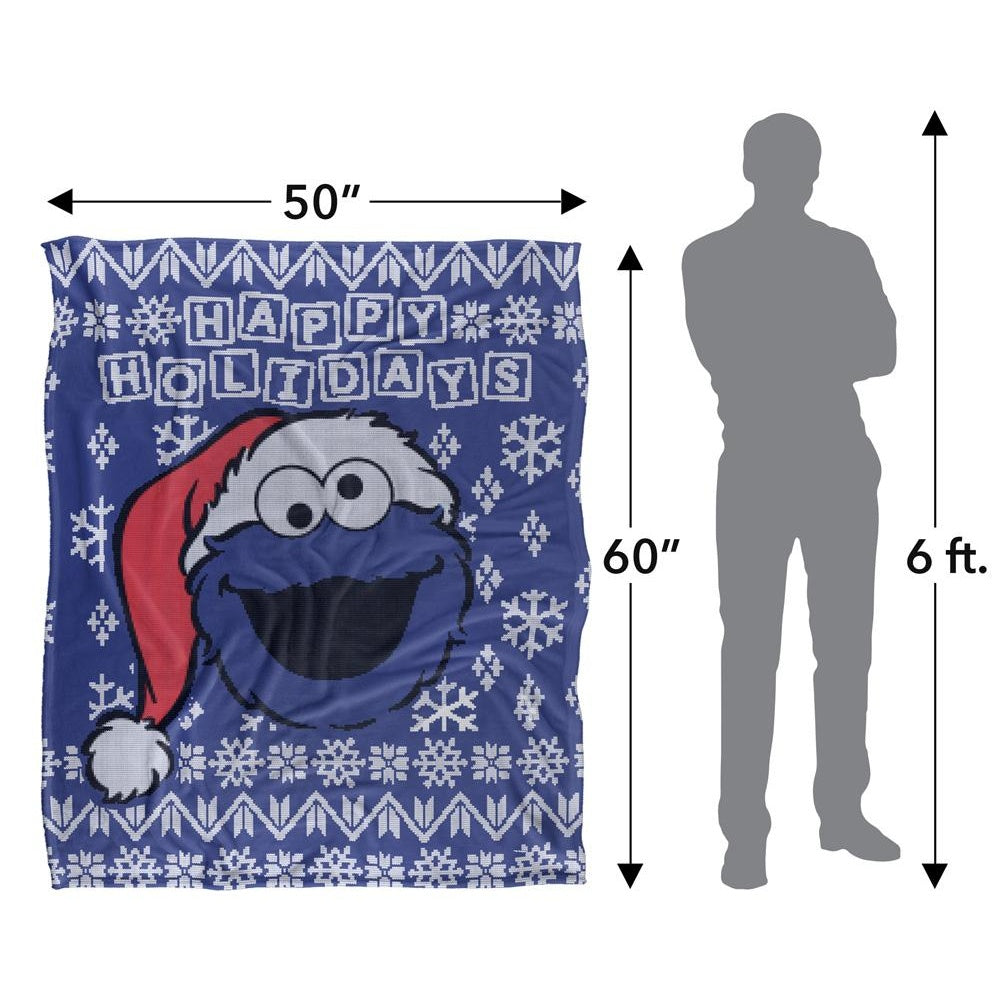 Blue - Pack Shot - Sesame Street Silky Christmas Sweater Cookie Monster Supersoft Blanket