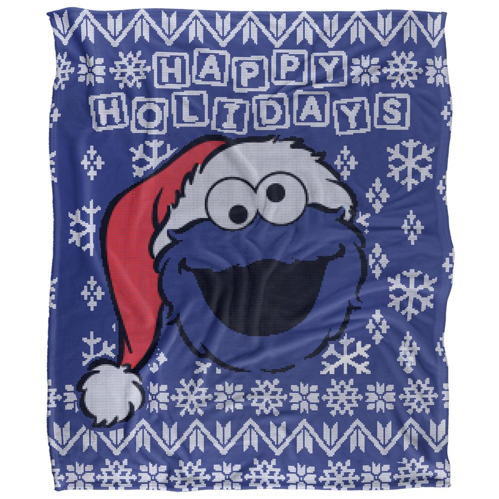 Blue - Front - Sesame Street Silky Christmas Sweater Cookie Monster Supersoft Blanket