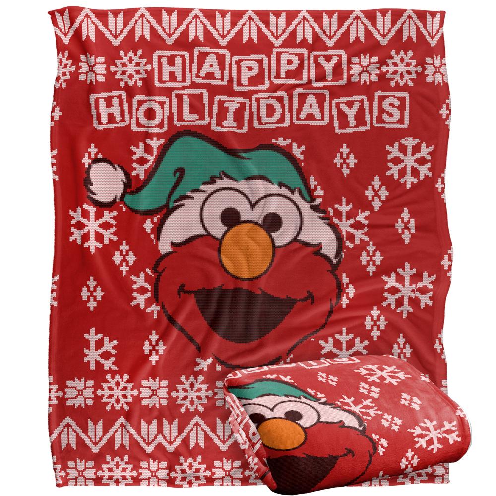 Red - Back - Sesame Street Silky Christmas Sweater Elmo Supersoft Blanket