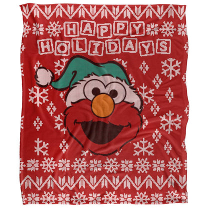 Red - Front - Sesame Street Silky Christmas Sweater Elmo Supersoft Blanket