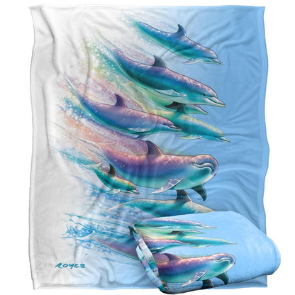 Multicoloured - Back - Royce McClure Dolphin Flow Silky Supersoft Blanket