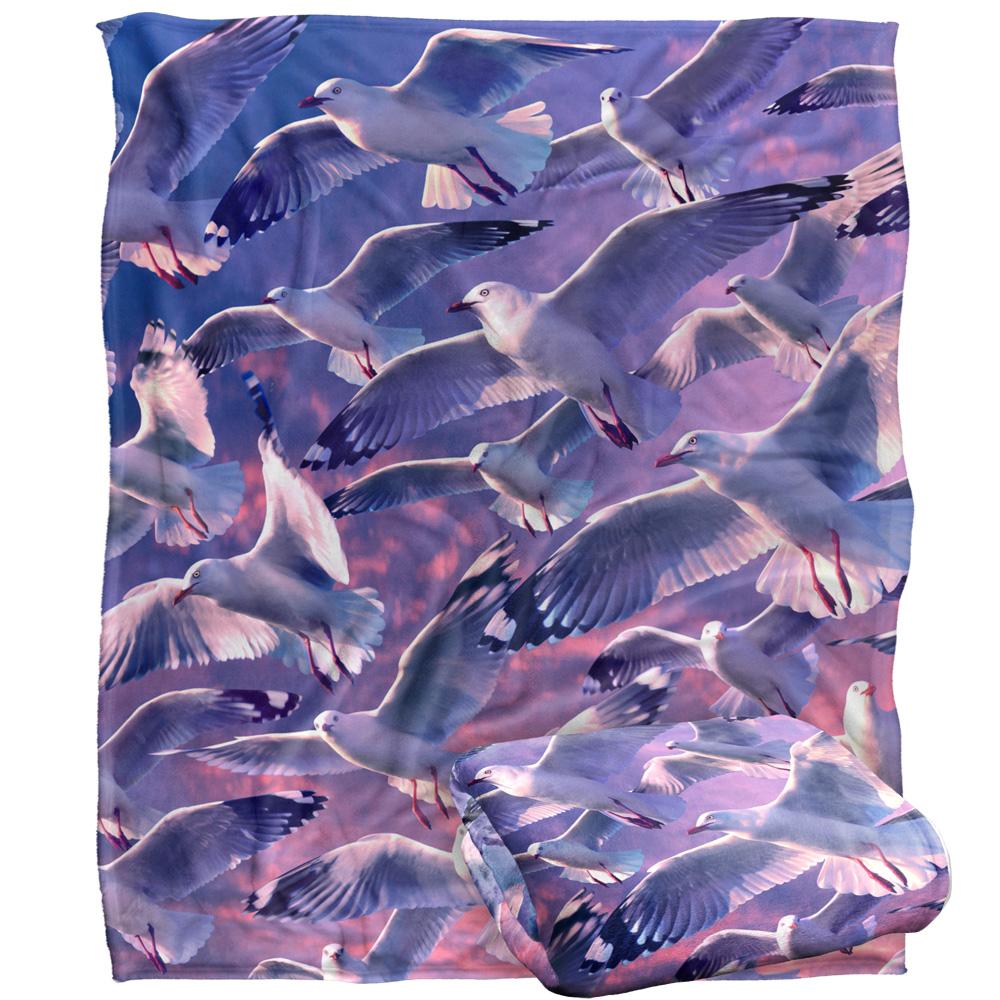 Multicoloured - Back - Royce McClure Evening Seagulls Silky Supersoft Blanket
