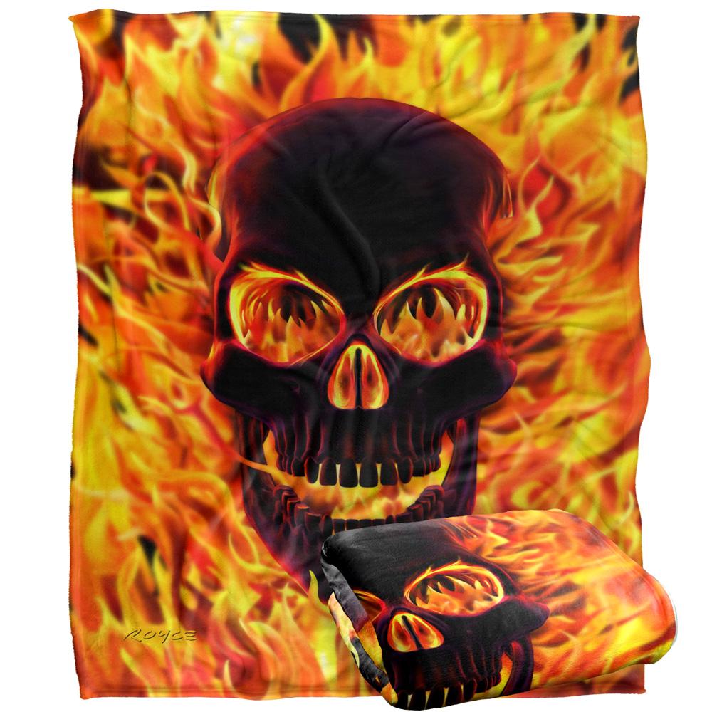 Multicoloured - Back - Royce McClure Silky Flaming Skull Supersoft Blanket