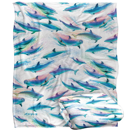 Multicoloured - Back - Royce McClure Dolphin Flow Silky Repeat Print Supersoft Blanket