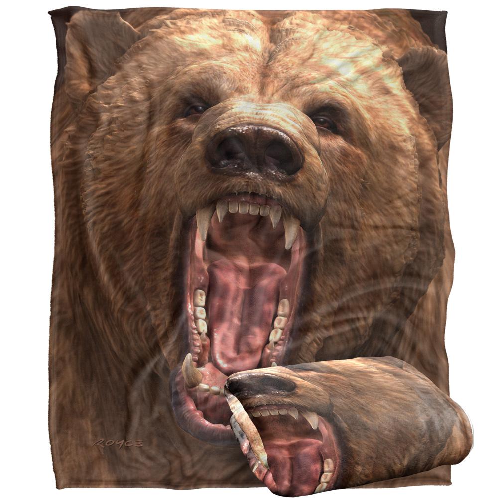 Brown - Back - Royce McClure Grizzly Bear Head Silky Supersoft Blanket