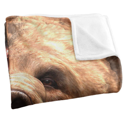 Brown - Side - Royce McClure Grizzly Bear Head Silky Supersoft Blanket