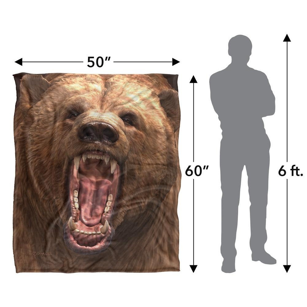 Brown - Pack Shot - Royce McClure Grizzly Bear Head Silky Supersoft Blanket