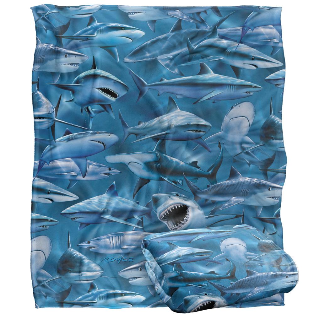 Blue-Grey - Back - Royce McClure Attack Silky Great White Shark Supersoft Blanket