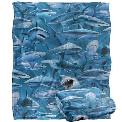 Blue-Grey - Back - Royce McClure Attack Silky Great White Shark Supersoft Blanket