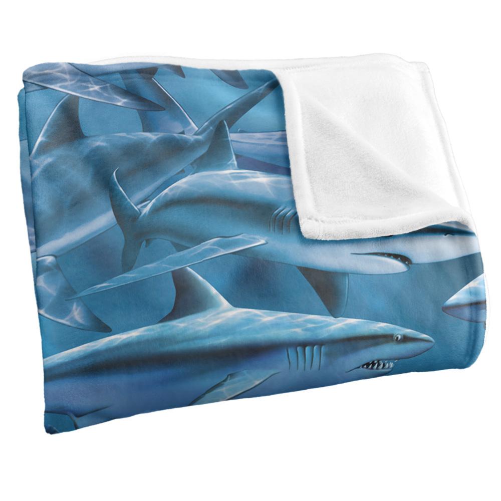 Blue-Grey - Side - Royce McClure Attack Silky Great White Shark Supersoft Blanket