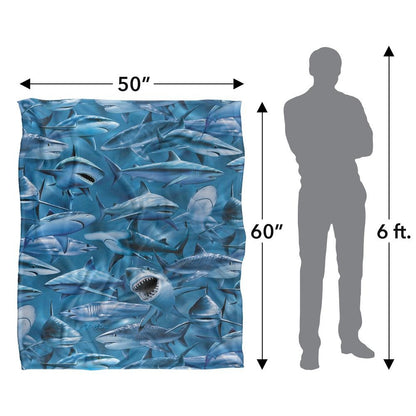 Blue-Grey - Pack Shot - Royce McClure Attack Silky Great White Shark Supersoft Blanket