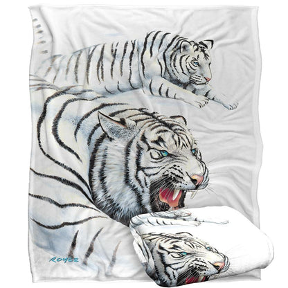 White-Black - Back - Royce McClure Silky White Tiger Supersoft Blanket