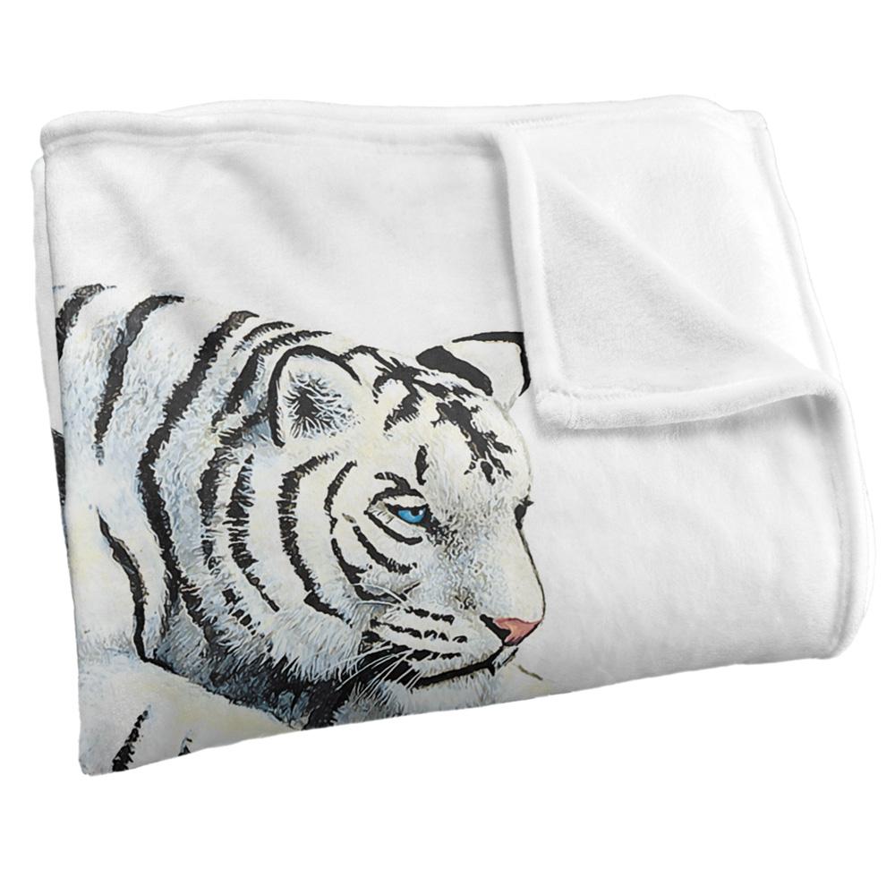 White-Black - Side - Royce McClure Silky White Tiger Supersoft Blanket