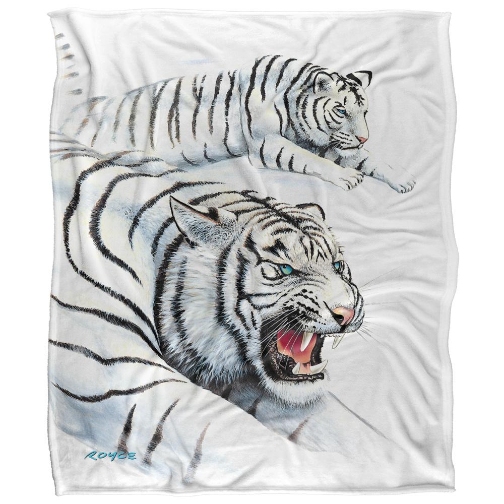 White-Black - Front - Royce McClure Silky White Tiger Supersoft Blanket
