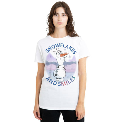 White - Lifestyle - Frozen Womens-Ladies Snowflakes And Smiles Olaf T-Shirt
