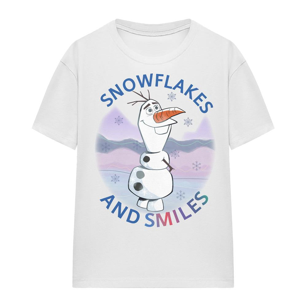 White - Front - Frozen Womens-Ladies Snowflakes And Smiles Olaf T-Shirt