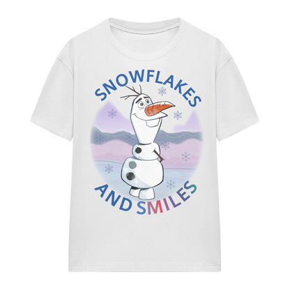 White - Front - Frozen Womens-Ladies Snowflakes And Smiles Olaf T-Shirt