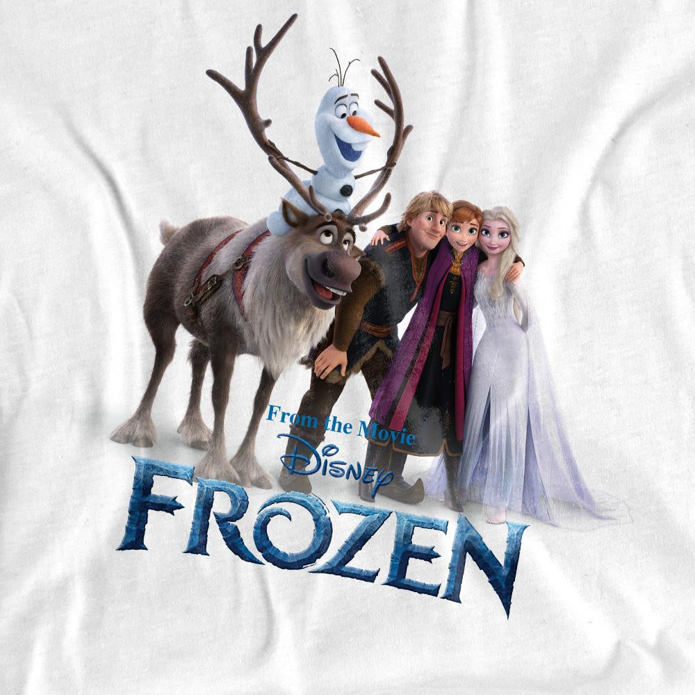 White - Side - Frozen Womens-Ladies Elsa Anna Kristoff Olaf Group Shot T-Shirt